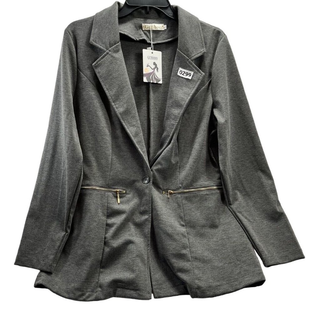 genhoo Women top Sweaters long sleeve vest gray 2 pocket button Size Large